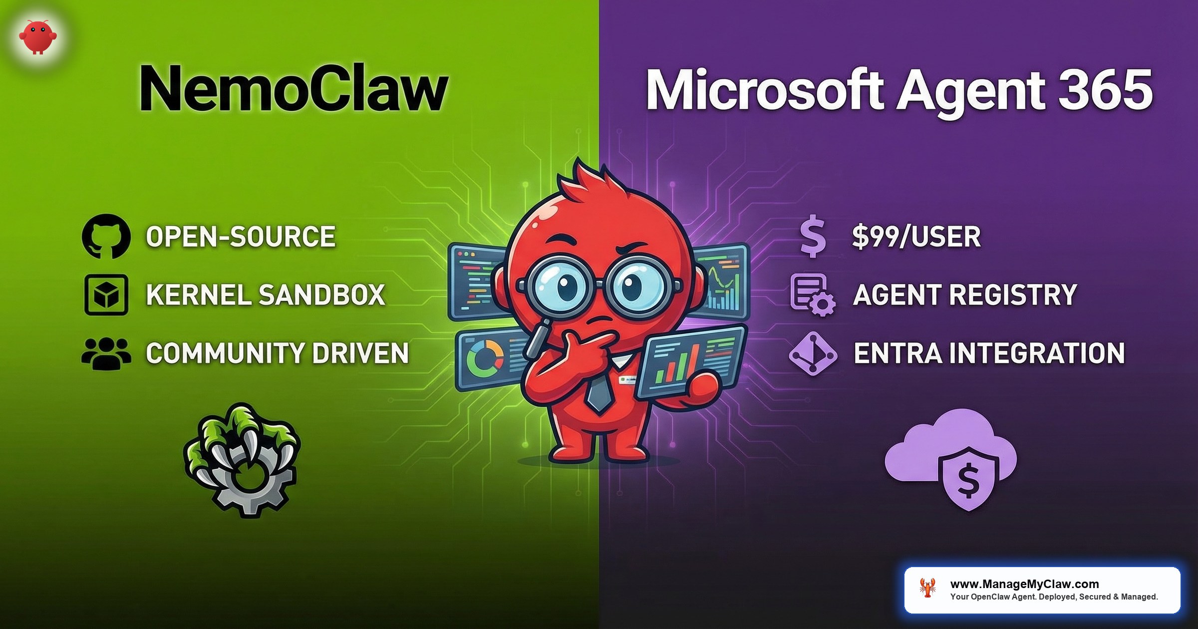 NemoClaw vs Microsoft Agent 365: Open-Source vs $99/User/Month